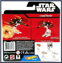 Poe's X-Wing Fighter (Wings Closed) from Star Wars - Hot Wheels Starships - Black Card / White Letters manufactured by Mattel [Back]