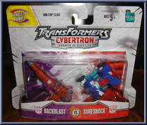 Backblast vs Sureshock from Transformers - Cybertron - Mini-Cons manufactured by Hasbro [Front]