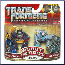 Optimus Prime vs Blackout from Transformers - Revenge of the Fallen - Robot Heroes manufactured by Hasbro [Front]